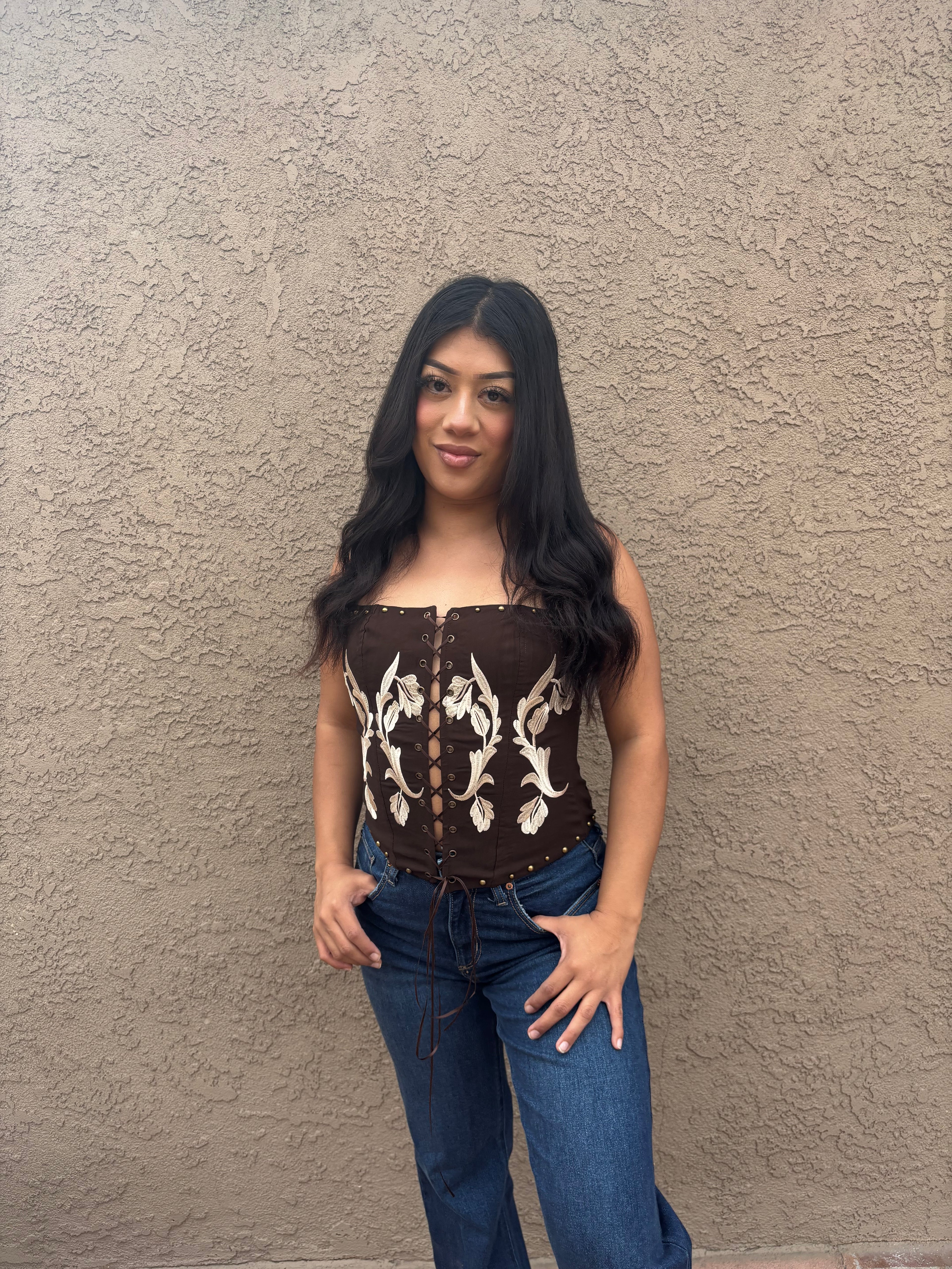 Mocha Blossom Corset Top