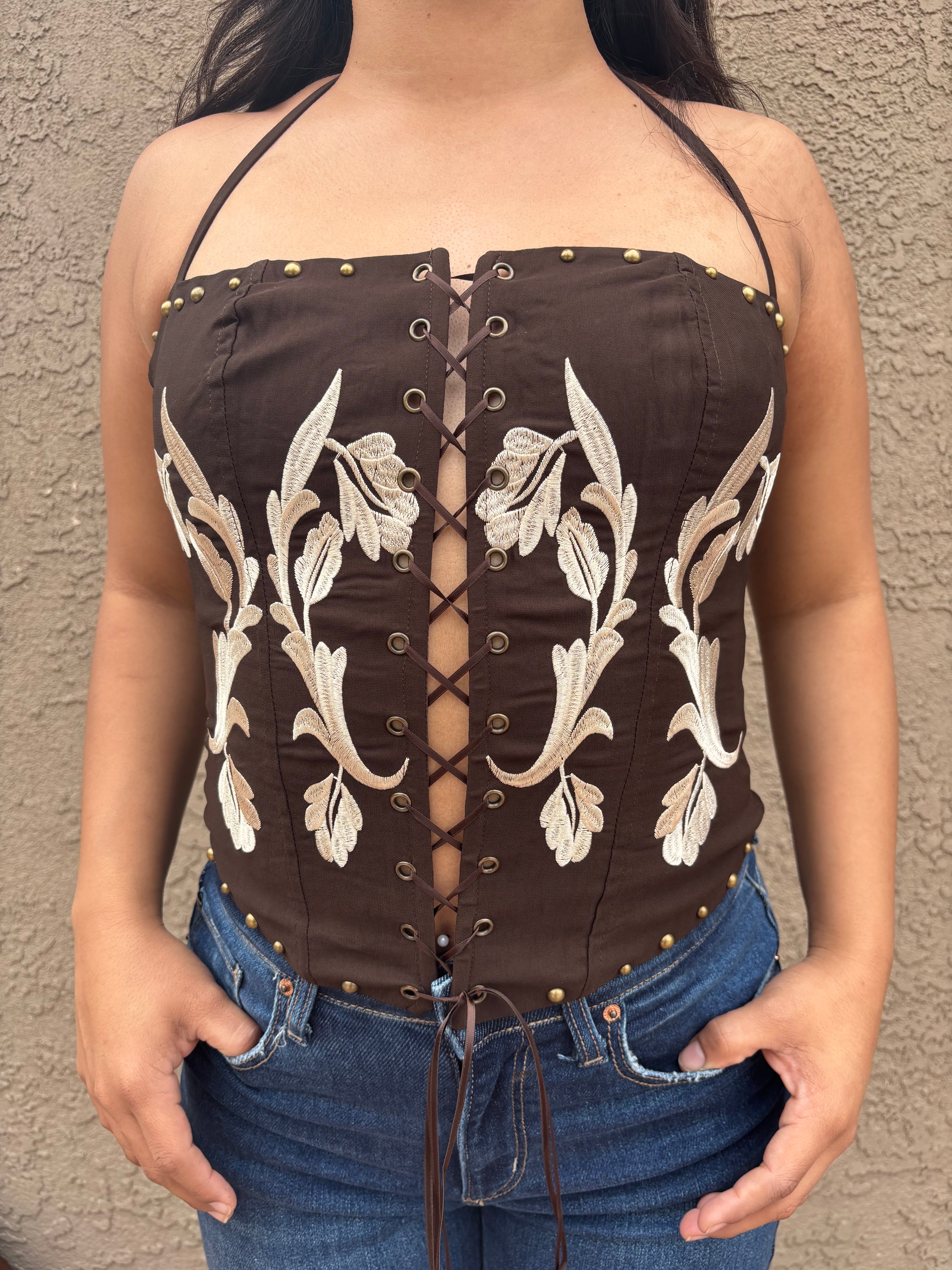 Mocha Blossom Corset Top